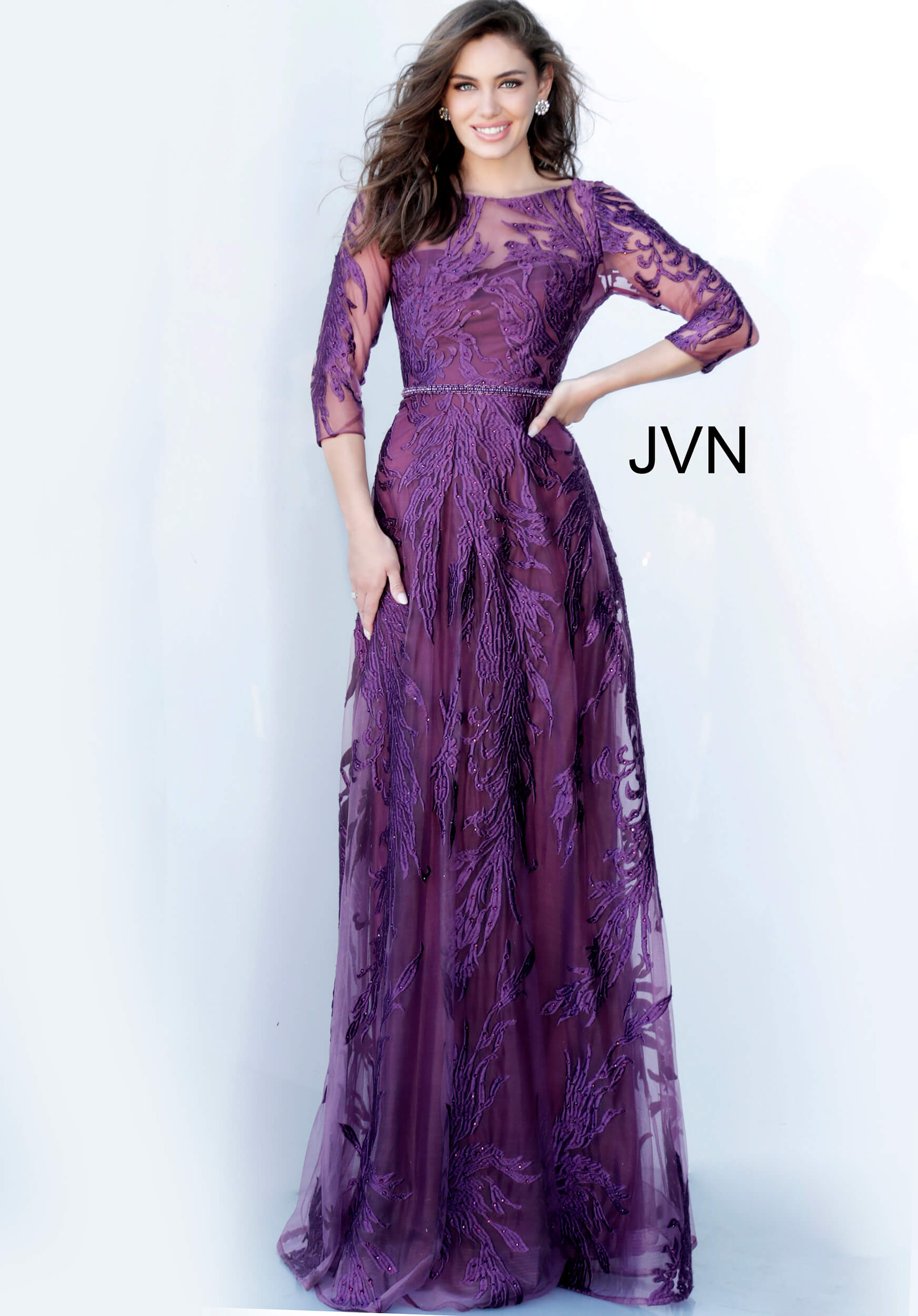 long sleeve maxi evening gown