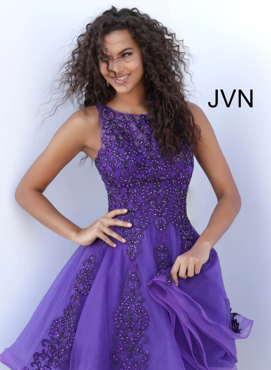 JVN63907 Dress | Purple Sheer Short Homecoming Dress