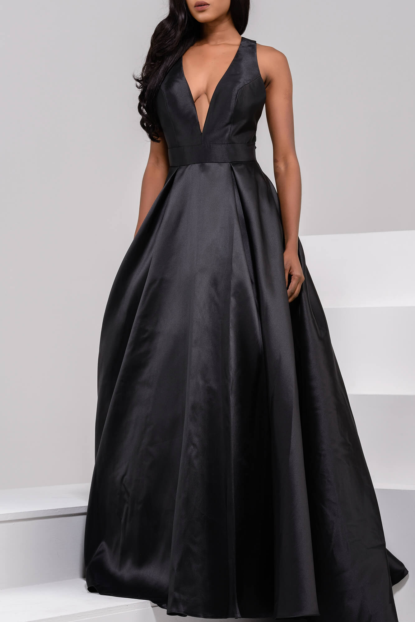 JVN47530 Dress | Purple mikado A line long bridesmaid dress with bow ...