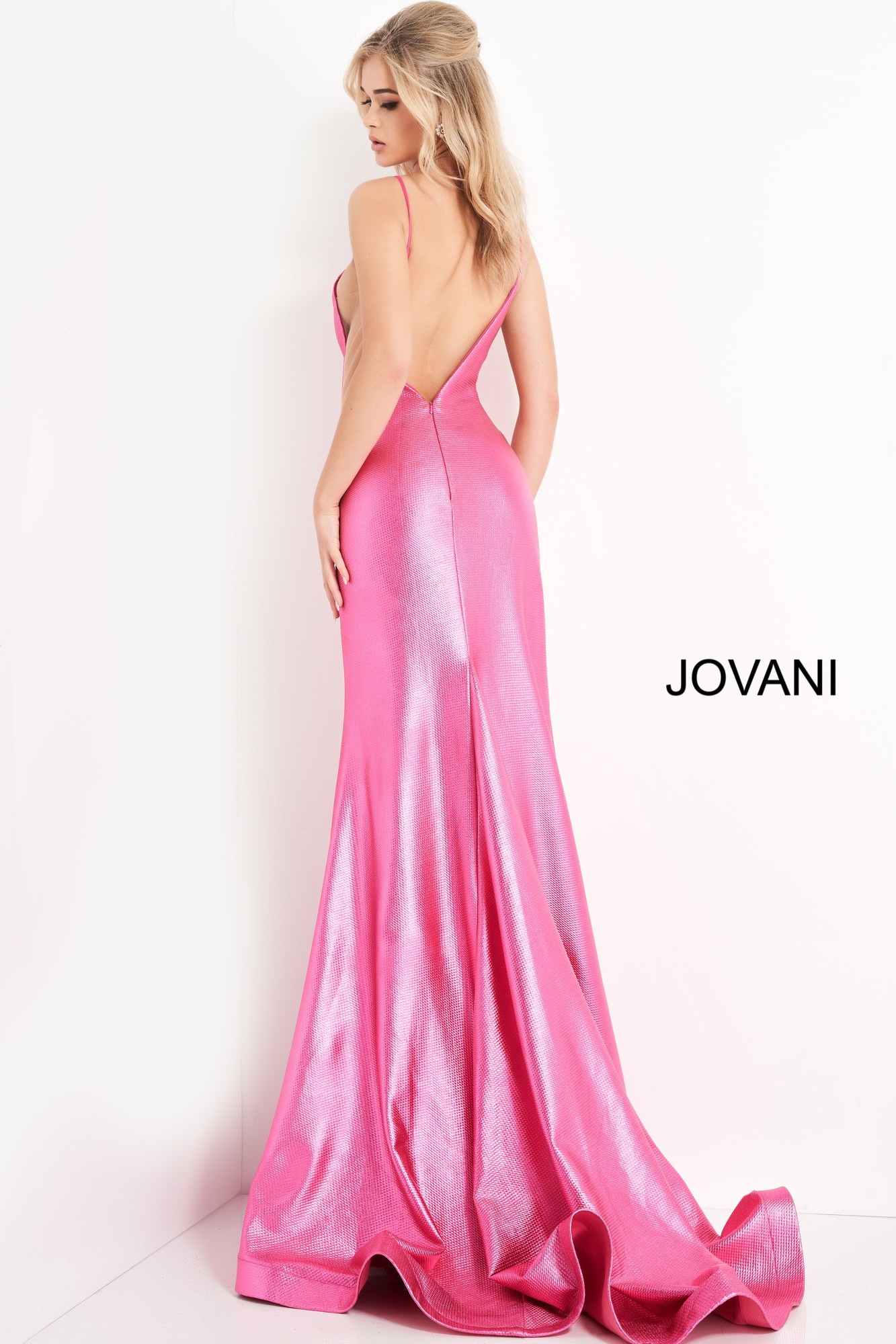 Jvn 06525 | Hot Pink High Slit Fitted Prom Dress