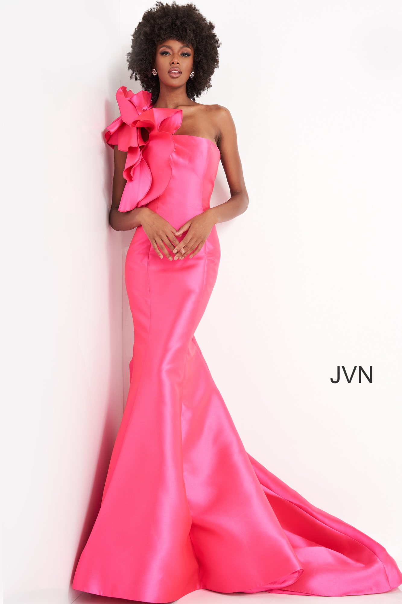 JVN Fuchsia Mikado Sleeveless Mermaid Prom Dress
