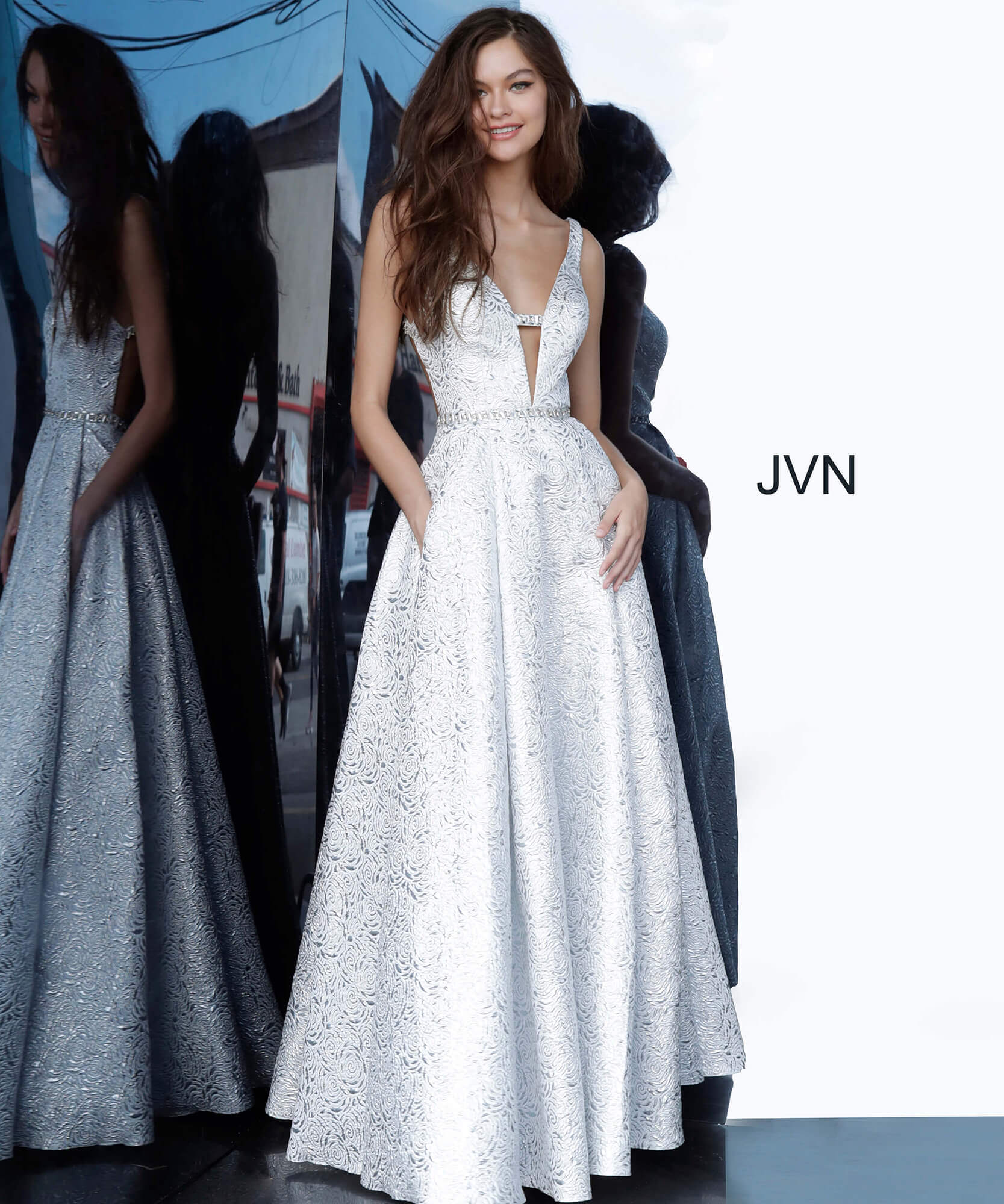 all silver prom dress
