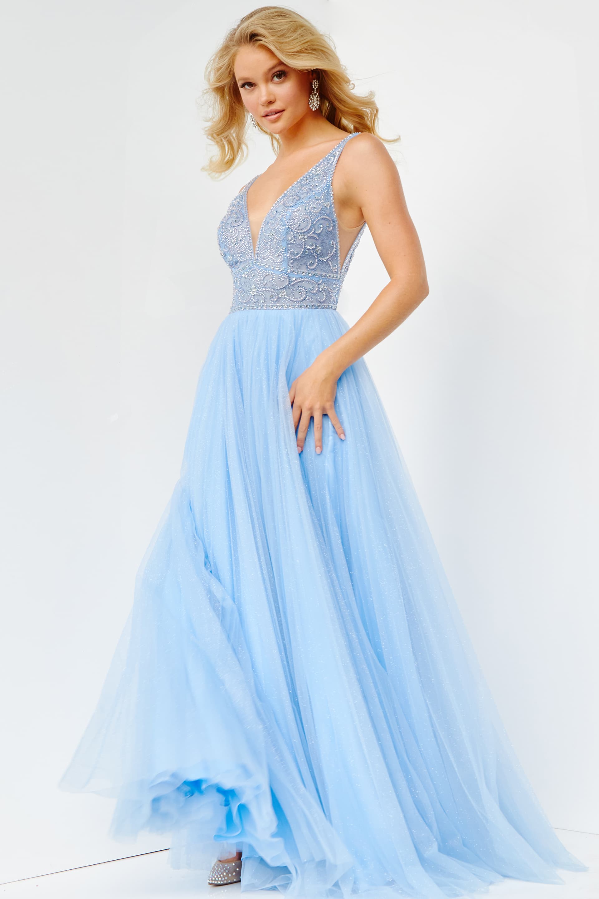 JVN05818 Light Blue Embellished Bodice Maxi Prom Dress
