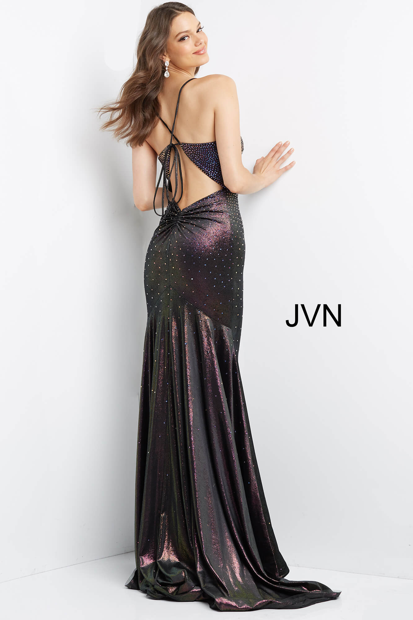 JVN07212 | Purple Beaded Velvet Fitted Prom Dress JVN by Jovani