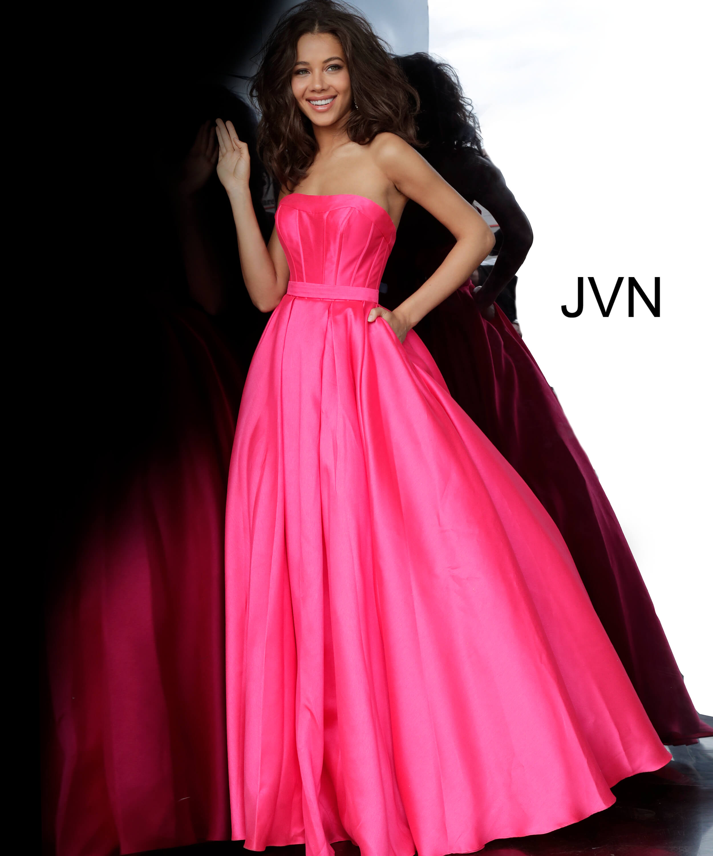 Prom dresses ball gown Layered Hot Pink Long Prom Dress Puffy Strapless Sho...