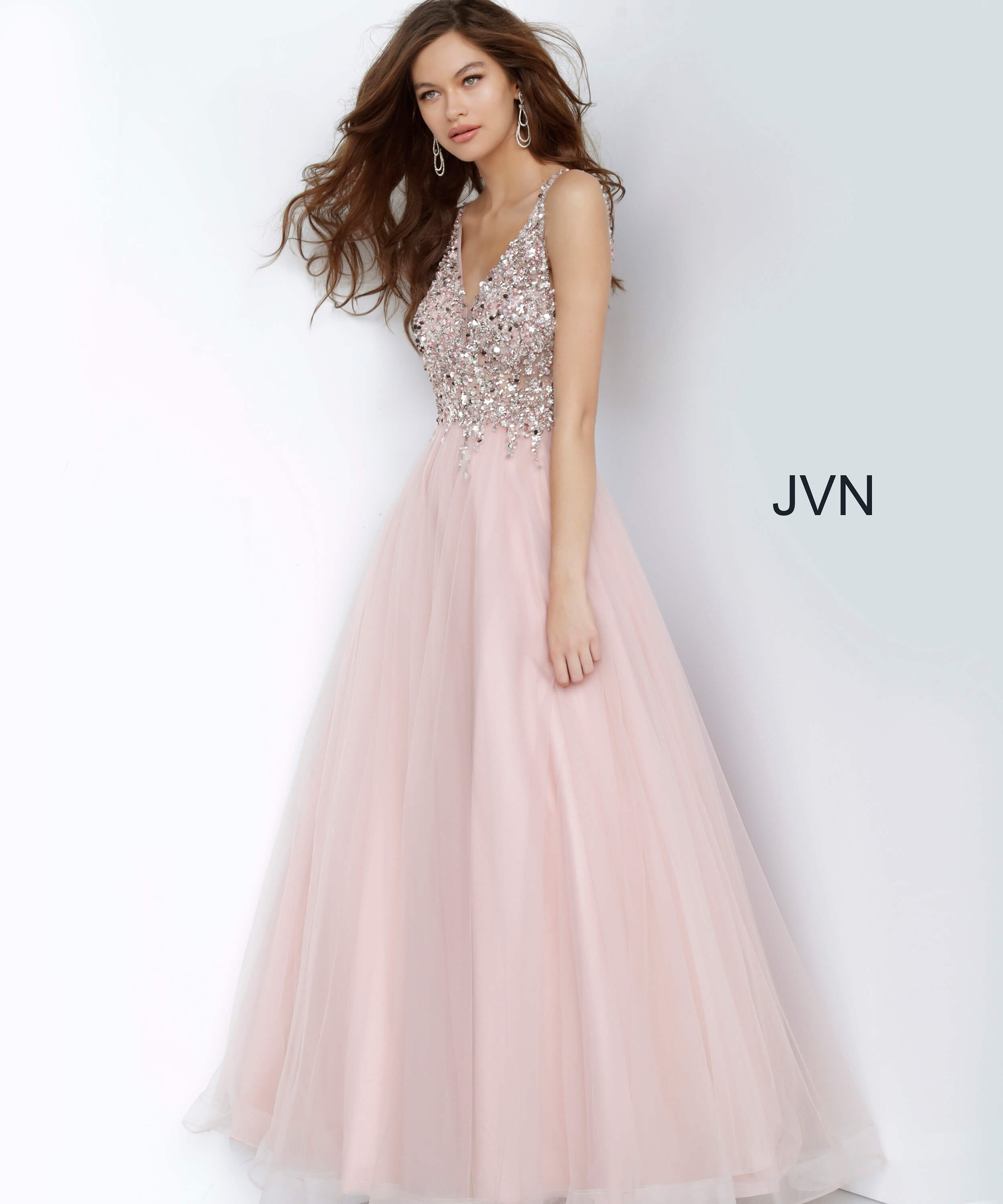 JVN2007 Dress | JVN Blush Beaded Bodice V Neck Ballgown