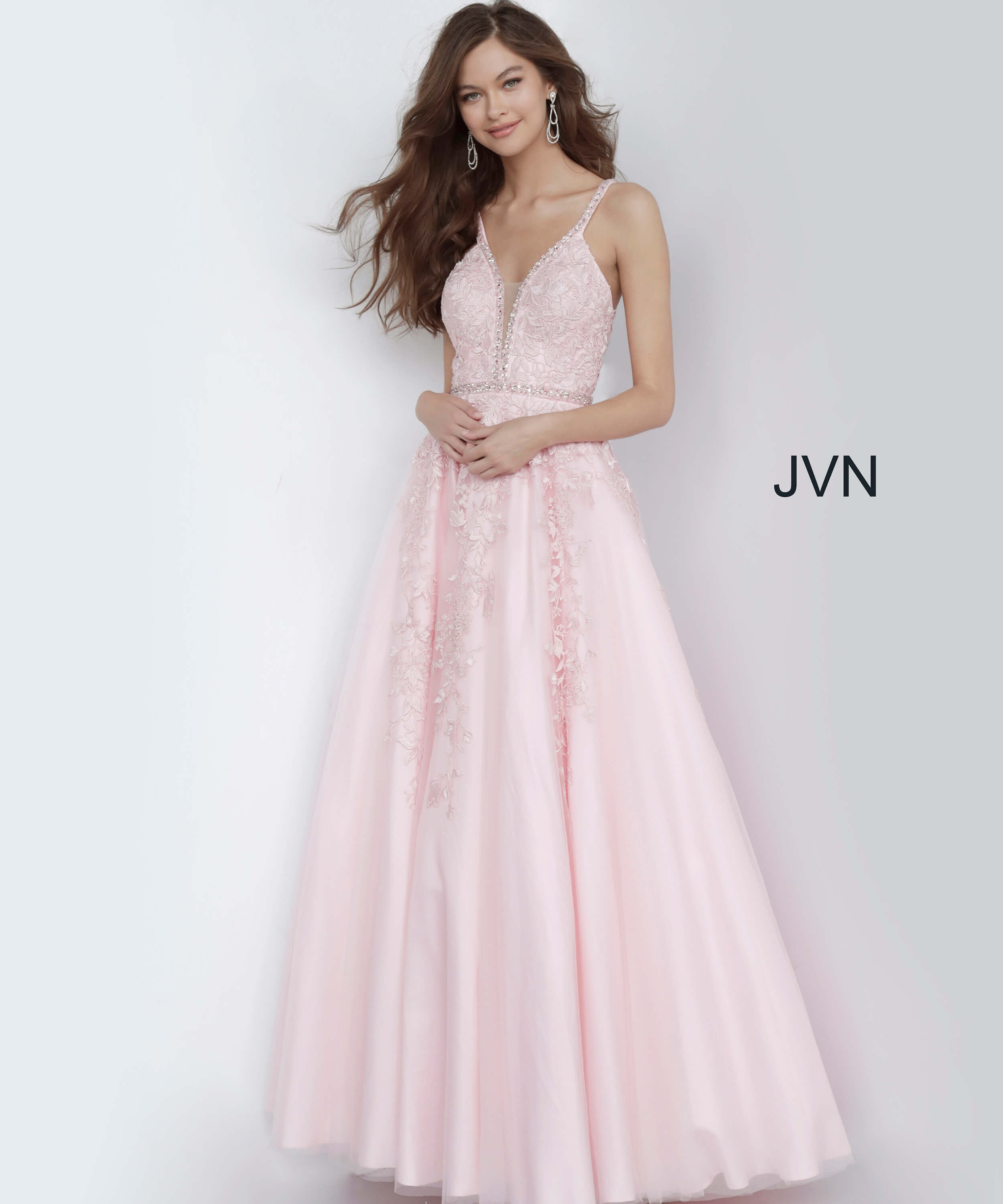 JVN3388 Dress Pink Embroidered Floral Aline Prom Ballgown