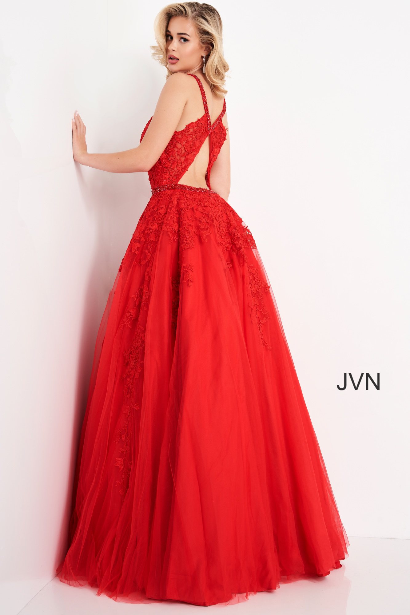 JVN3388 Dress | Pink Embroidered Floral Aline Prom Ballgown
