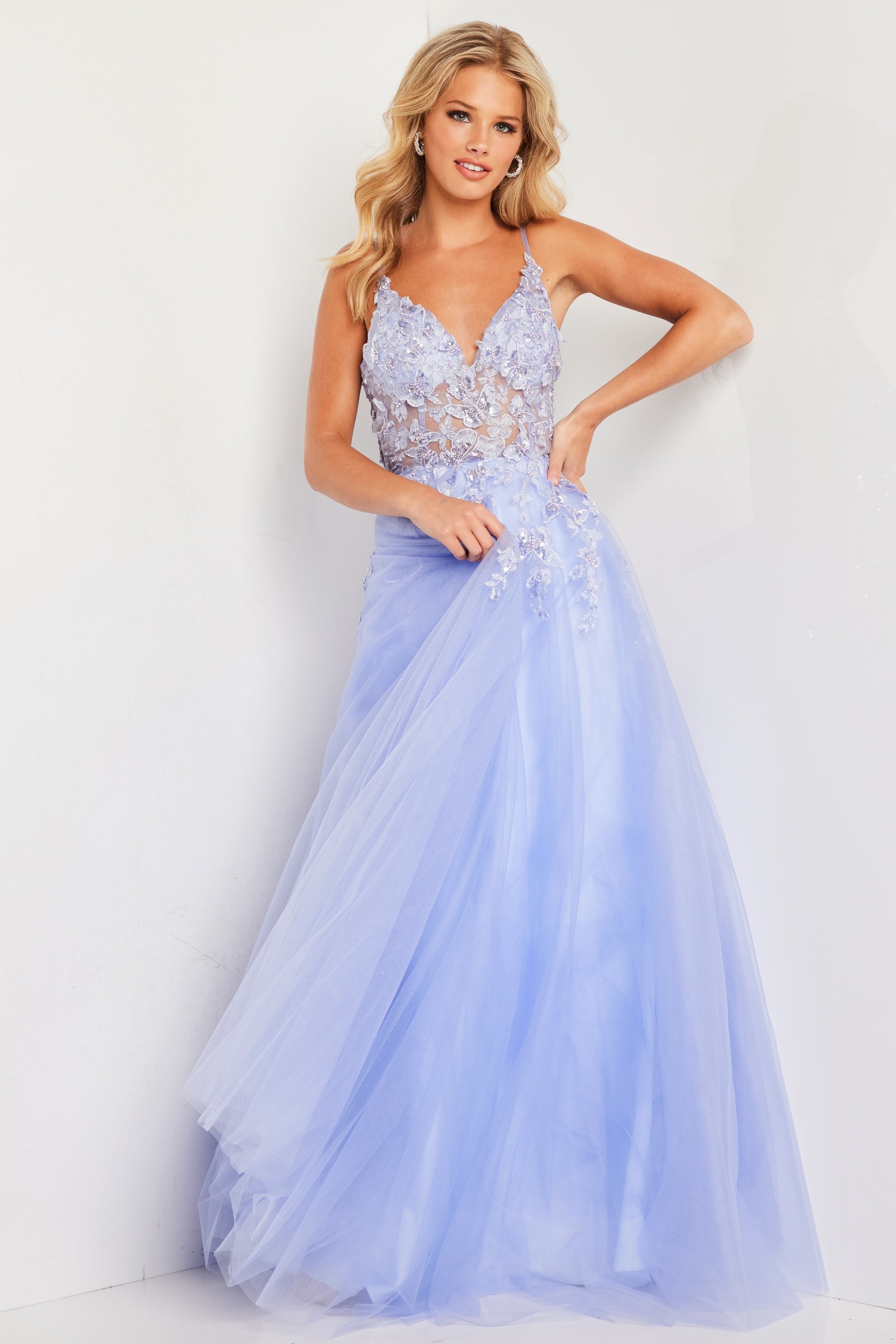 Beaded Bodice Tulle Prom Ballgown