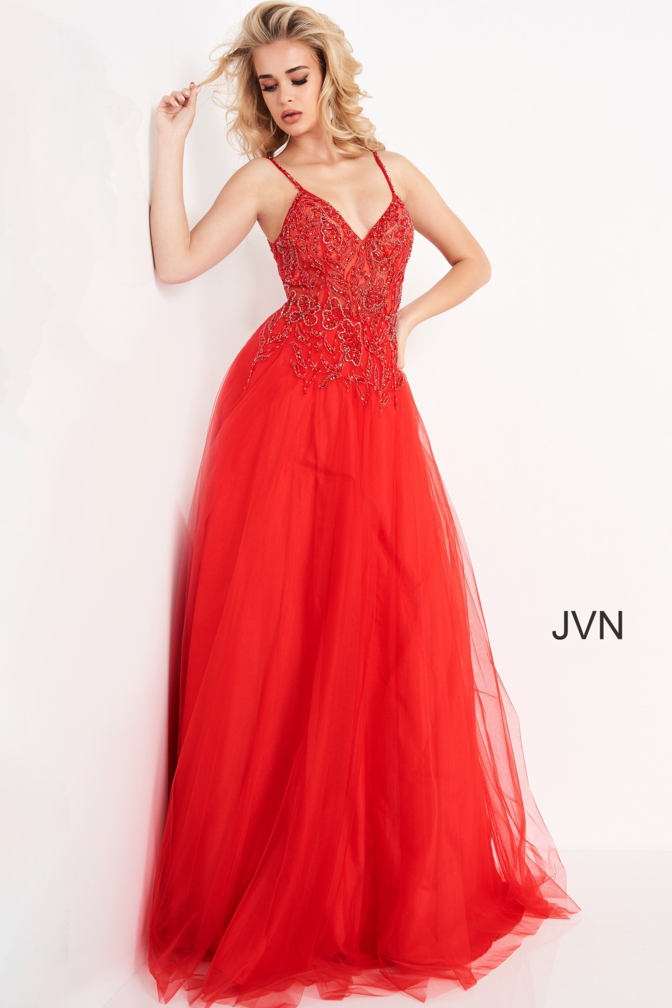JVN4396 Dress | Embellished Bodice Tulle Skirt Prom Gown
