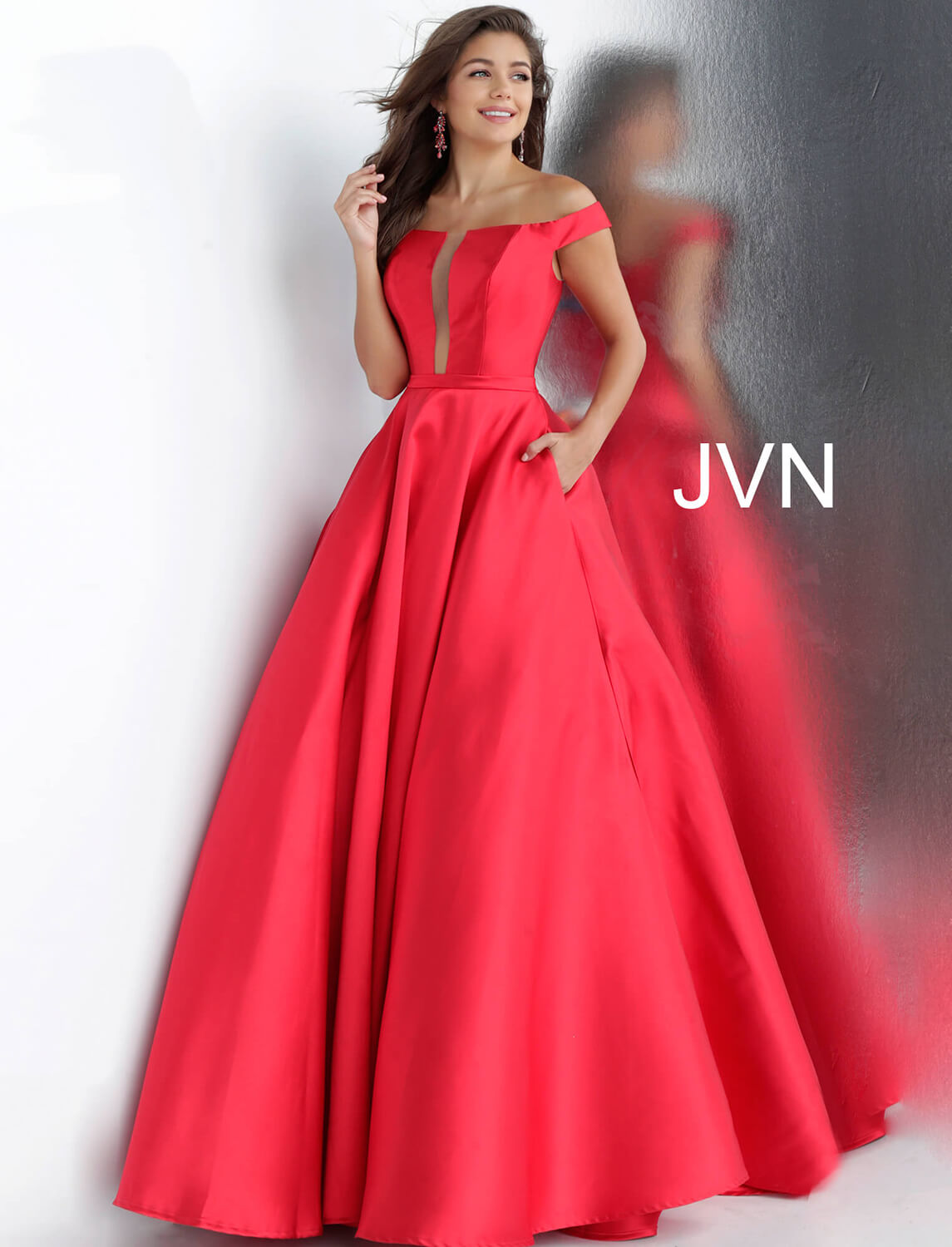 red ball gown with pockets