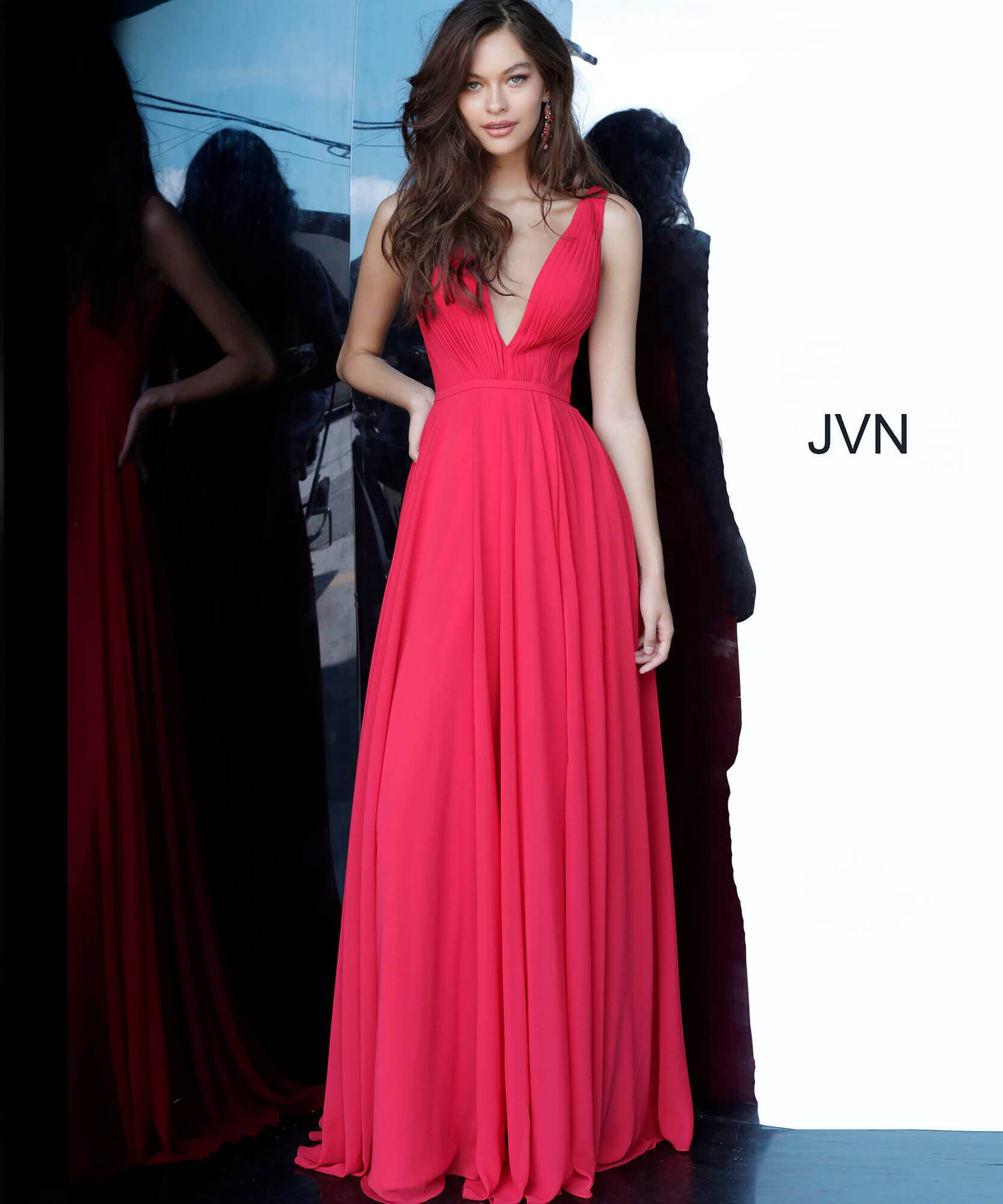 red and pink prom dress