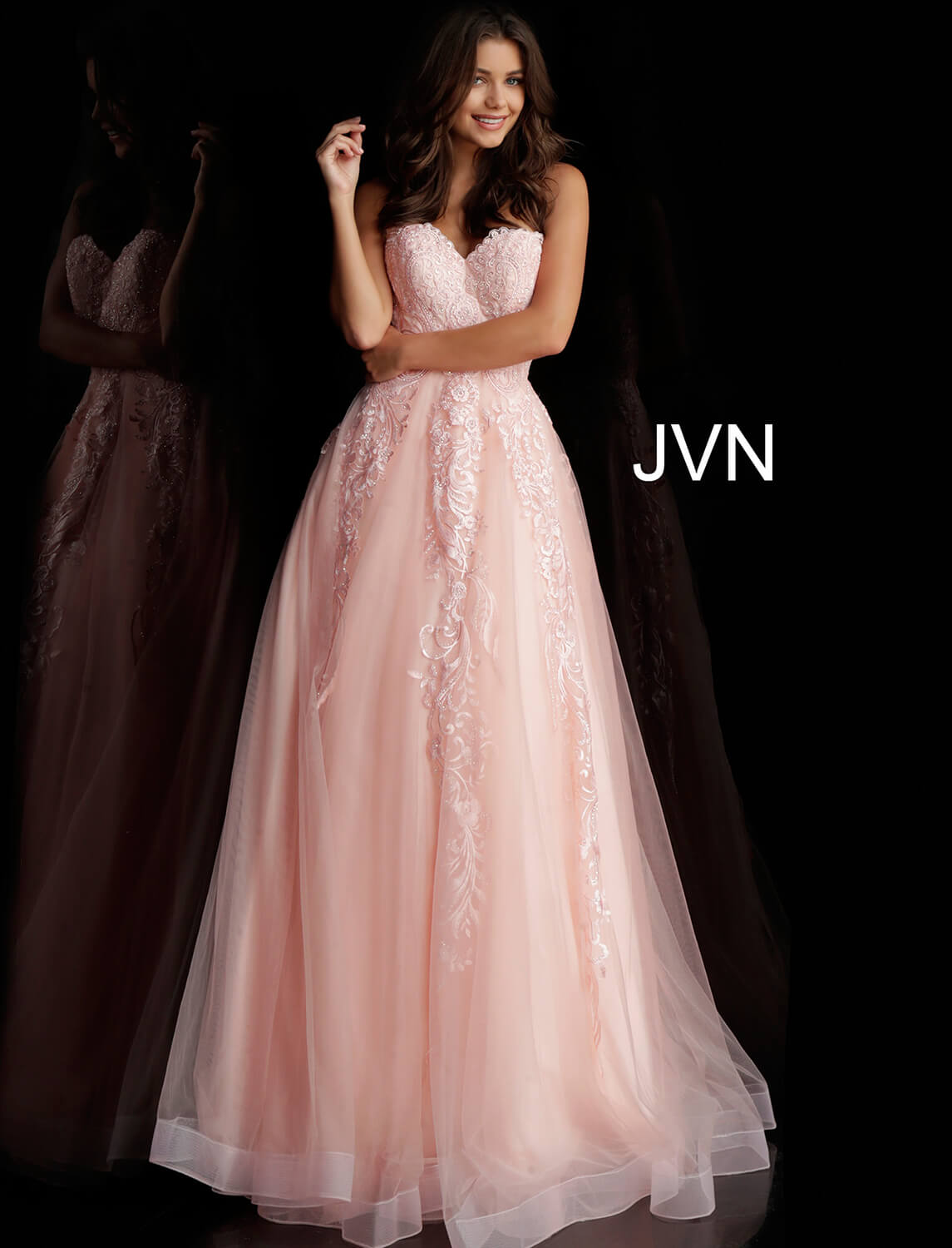 JVN66970 Dress | Blush Strapless Sweetheart Tulle Embellished A Line ...