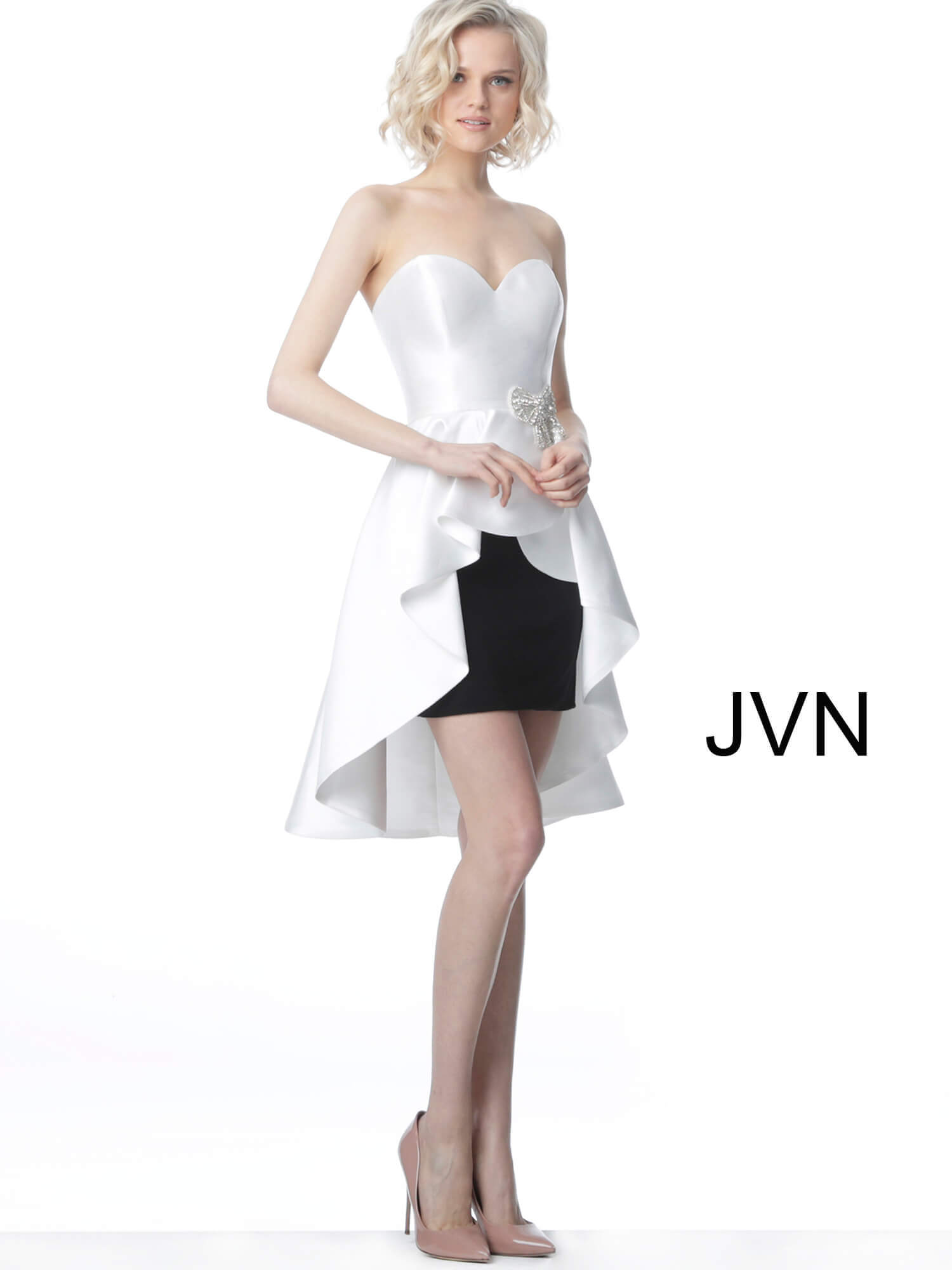 white and black short dress